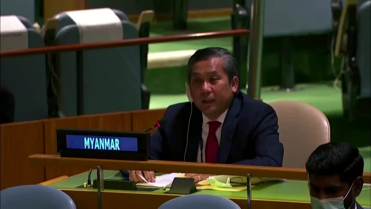 Myanmar’s ambassador to the UN choked up in protest of the coup