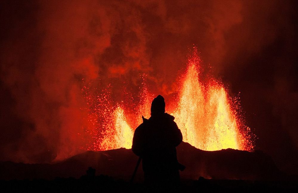 Close-up of the deadly beauty of the awakening volcano in Iceland